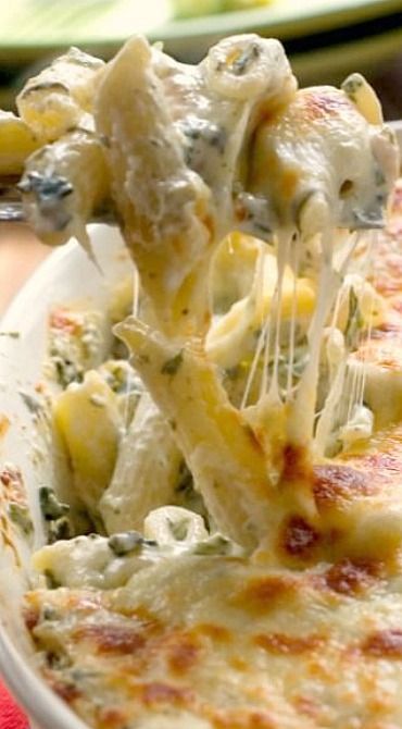 Cheesy Spinach Dip Chicken Pasta Spinach Dip Chicken, Cheesy Spinach Dip, Cheesy Spinach, Fettuccine Alfredo, Chicken Pasta Recipes, Spinach Dip, Spaghetti Squash, Chicken Pasta, Main Dish Recipes