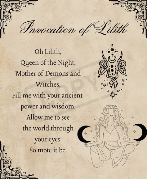 Hecate Prayer Lilith Pagan Goddess, Lilith Book Of Shadows, Lilith Spell Work, Invocation Of Lilith, Lilith And Hecate, Mother Lilith Tattoo, How To Invoke Lilith, Herbs Associated With Lilith, Lilith Mark On Palm