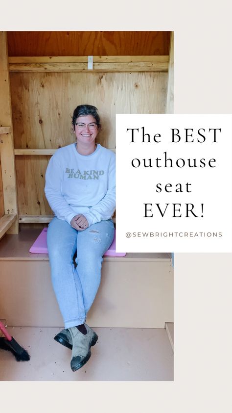 in an outhouse with a comfortable seat Inside Outhouse Ideas, Outhouse Interior Ideas, Nice Outhouse, Camping Outhouse, Outhouse Decorating Ideas, Log Outhouse, Diy Outhouse Bathroom, Fancy Outhouse, Outhouse Interior