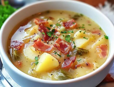 Irish Bacon Cabbage and Potato Soup Cabbage And Potato Soup With Bacon, Irish Cabbage And Potatoes Soup, Irish Bacon And Cabbage Soup, Bacon Cabbage Potato Soup, Irish Cabbage Soup, Irish Bacon Cabbage And Potato Soup, Cabbage And Potato Soup, Irish Soup, Bacon Cabbage