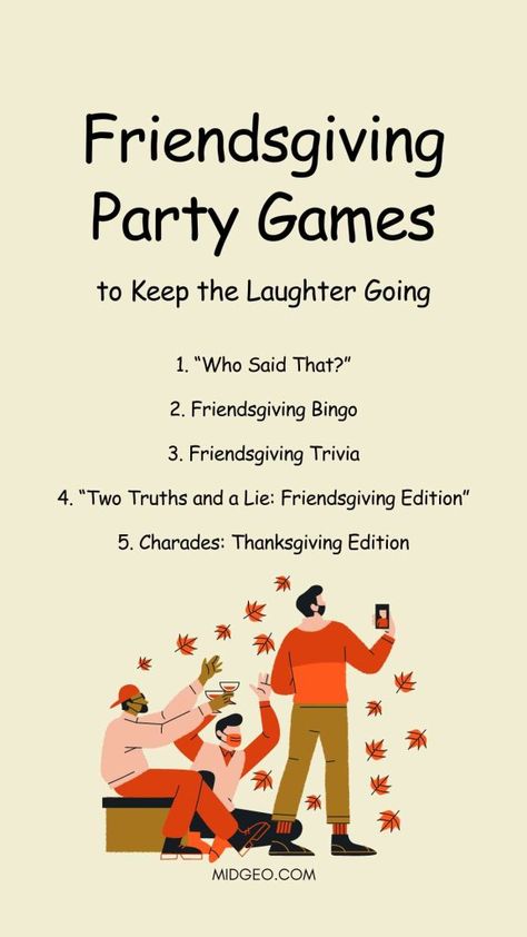 Friendsgiving Party Games & Activities: Making Your Celebration Unforgettable 3 Friendsgiving Ice Breakers, Harvest Party Games, Friendsgiving Activities, Hosting Friendsgiving, Fall Party Games, Friendsgiving Games, Friendsgiving Dinner Party, Friends Giving, Diy Party Games