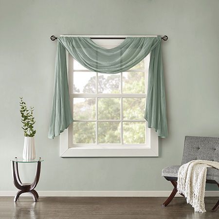 Soften the edges of your window, with our madison park kaylee solid crushed sheer scarf. This scarf features crushed detailing for beautiful texture, while the lightweight sheer fabric provides easy draping and an airy touch to your decor. Four tabs are also included to make the diy assembly easy so you can drape the scarf to best fit your window. For a complete look, layer this scarf with coordinating panels or prints in our collection for a more custom appeal.Included: 1 Scarf(ves)Features: Cu Scarf Curtains, Sheer Valances, Scarf Valance, Window Scarf, Contemporary Windows, Home Essence, Window Treatments Bedroom, Sheer Scarf, Bedroom Windows