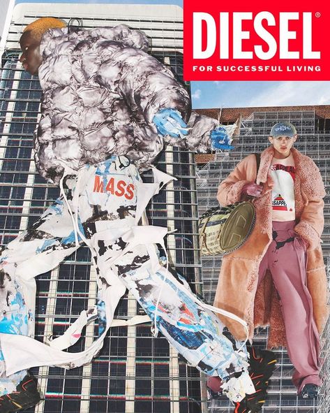 Diesel giants descend on the city skyline.

Discover Larger-Than-Life, the Fall/Winter 22 campaign featuring giant models in looks from the men’s runway show, including Peel Off Manifesto, Oversized and Distressed Edges pieces. So big, you have to see it to believe it. Diesel Advertising, Diesel Aesthetic, Diesel Fashion, Diesel Brand, Winky Face, Black Carrot, Diesel Store, Winter 22, Prop Styling