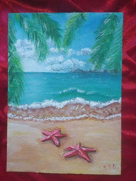 Nature Themed Paintings, Landscape Painting On Canvas, Summer Landscape Drawing, Costal Paintings Easy, Cute Beachy Paintings, How To Draw A Palm Tree, Cute Painting Canvas, Ideas De Pinturas Aesthetic, Ocean Aesthetic Painting