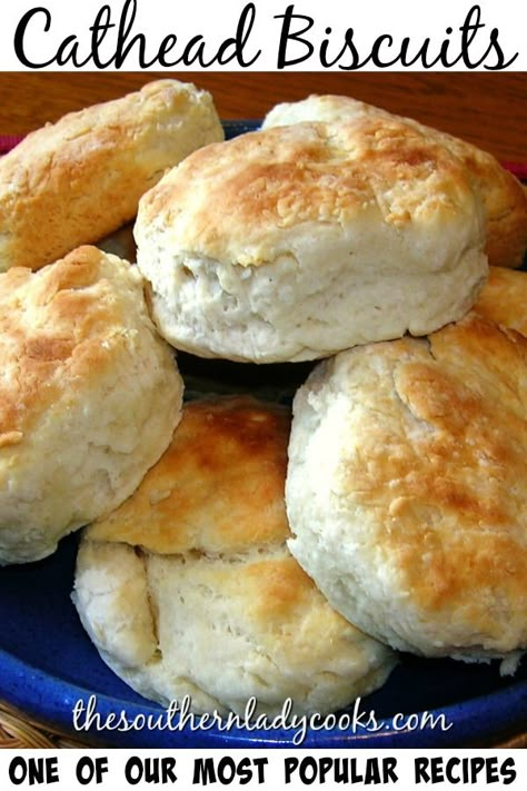 Cathead biscuits is a wonderful, old-fashioned recipe for biscuits. They get the name because they were supposed to be as big as a cat's head. My mother made these biscuits every day. #biscuits #cathead #bread #recipes #oldfashionedrecipes #delicious #comfortfood #breakfast Biscuit Recipe With Butter, Buttermilk Cathead Biscuits, Homemade Busicuts Recipe No Buttermilk, Best Southern Biscuit Recipe, Homemade Country Biscuits, Country Style Biscuits, Grandmas Buttermilk Biscuits, Best Southern Biscuits, Homemade Cathead Biscuits Recipe