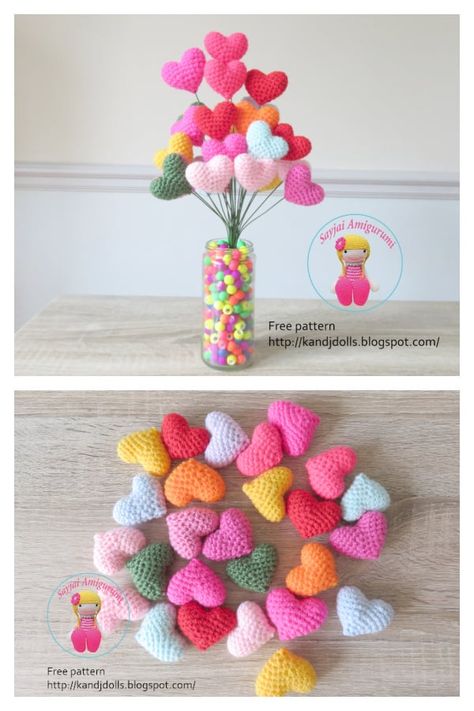 Crochet Heart Amigurumi Free Pattern, Heart Amigurumi Free Pattern, Crochet Heart Pattern Free Simple, Crochet Heart Flowers Free Pattern, Free Crochet Valentine Patterns, Free Valentines Crochet Patterns, Small Heart Crochet, Small Heart Crochet Pattern, Crochet Heart Bouquet Pattern