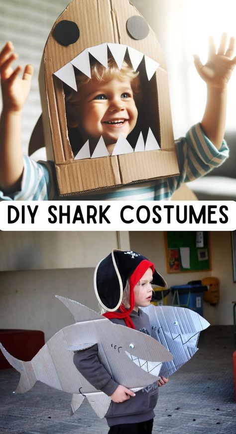 DIY Shark Costume - In The Playroom Diy Crab Costume, Easy Diy Shark Costume, Hammerhead Shark Costume, Homemade Shark Costume, Under The Sea Diy Costumes, Shark Custome Kids, Diy Ocean Costume, Diy Under The Sea Costumes, Baby Shark Costume Diy