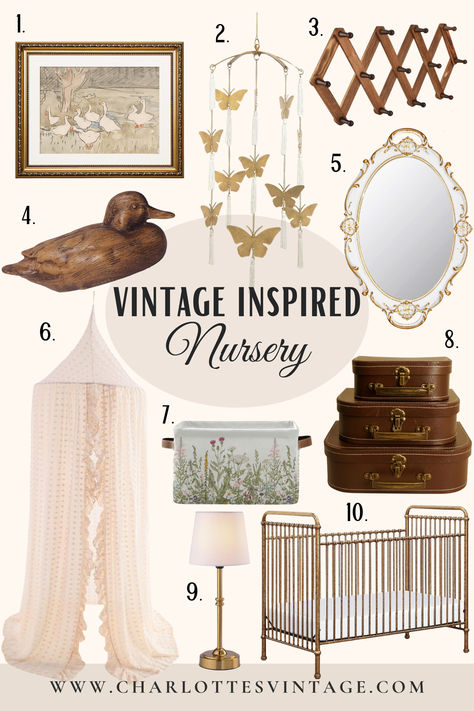 Old Timey Nursery, Duck Inspired Nursery, Vintage Crib Mobile, Book Inspired Nursery, Girl Duck Nursery, Baby Girl Duck Nursery, Antique Nursery Decor Girl, Vintage Nursery Inspiration, Antique Themed Nursery