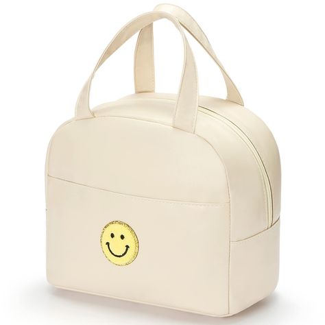 Preppy Lunch, Travel White, Cute Lunch Boxes, School Lunch Bag, School Picnic, Preppy Bags, Women Lunch Bag, Cute Smiley Face, Reusable Lunch Bags