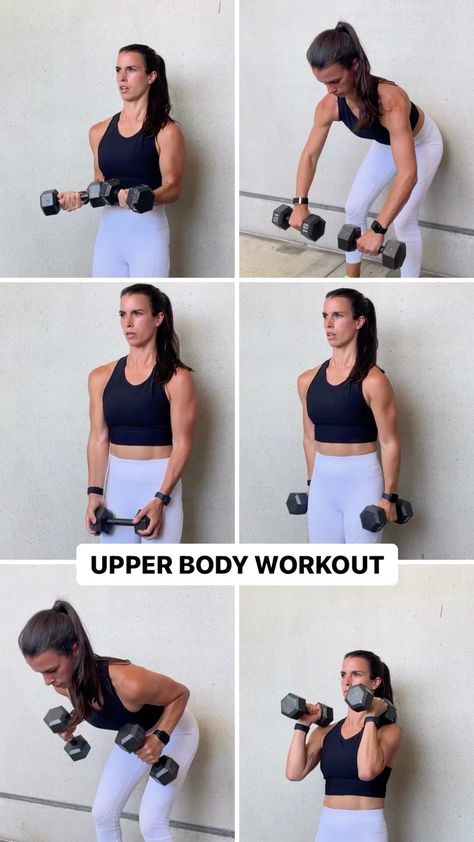 UPPER BODY WORKOUT⚡️ Grab a set of dumbbells for these! ✅6 exercises ✅8-12 reps each ✅3-4x 📝The last few reps should definitely be… | Instagram Upper Dumbell Workout, But Workout Dumbell, Dum Bell Workout Arm Exercises, How To Use Dumbbells For Beginners, Arm Weights Workout, Arm Dumbbell Workout, Dumbell Workout Women, Dumbell Workouts, Upper Body Dumbbell Workout