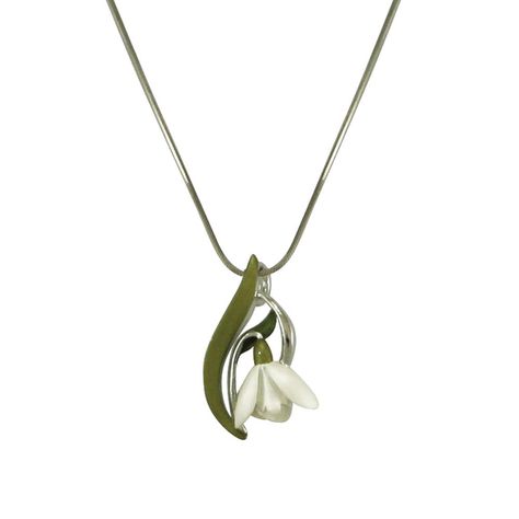 Promise of Spring White and Green Enamel Snowdrop Silver Tone Flower Pendant Snowdrop Jewellery, Snowdrop Necklace, Pendant Necklace Silver, Flower Bud, Necklace Online, Green Enamel, Girly Jewelry, Gold Pendant Necklace, Flower Pendant