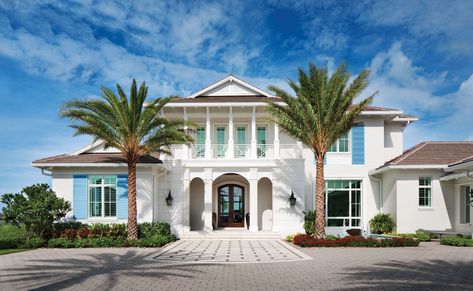 Miromar Lakes Oasis Evokes West Indies Splendor - Florida Design West Indies Interior, West Indies House, West Indies Architecture, West Indies Home, Bahamas House, Florida Architecture, Coastal Exterior, West Indies Style, Key West Style