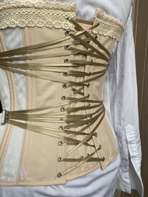 Midbust Corset With Fan Lacing and Busk Ivory Mesh - Etsy Fan Laced Corset, Fan Lacing Corset, Dinka Corset, Corset Types, Old Corset, Skeleton Corset, Tightlacing Corset, Bizarre Fashion, Lace Up Corset Back