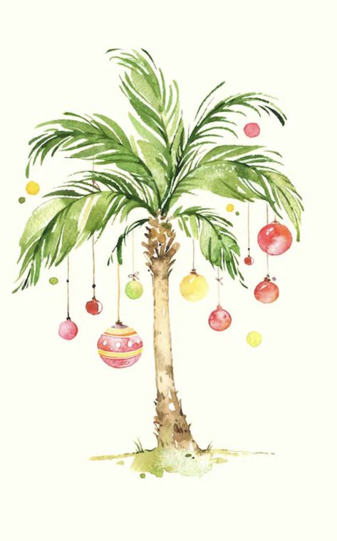 Beachy Christmas Cards, Deck The Palms, Caribbean Christmas, Palm Tree Drawing, Christmas Palm Tree, Painted Christmas Cards, Themed Christmas Tree, Christmas Trinkets, Florida Christmas