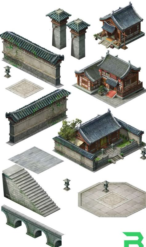 Rpg Maker Tileset, Asian Houses, Japanese Buildings, Ancient Chinese Architecture, China Architecture, Bangunan Minecraft, Japan Architecture, Chinese House, Asian Architecture