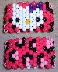 Crumpet's Kandi Patterns for Kandi Cuffs - Kandi Tutorials - Hello Kitty Cuff Tutorial - How To Make A Hello Kitty Cuff Hello Kitty Kandi Cuff, Hello Kitty Kandi Pattern, Kandi Patterns With Numbers, Domo Kandi, Kandi Cuff Patterns With Numbers, X Base Cuff, Hello Kitty Kandi, Cuff Tutorial, Pulseras Kandi