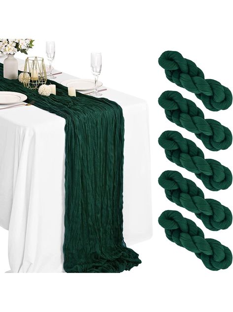 Dark Green  Collar  Polyester Plain  Embellished   Table & Sofa Linens Green Cheesecloth Table Runner, Banquet Table Decorations, Forest Green Wedding, Boho Tablecloth, Cheesecloth Table Runner, Birthday Party Table Decorations, Green Table Runner, Boho Table Runner, Banquet Decorations