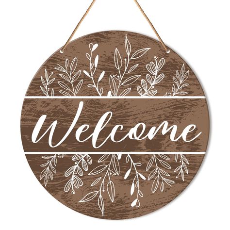 PRICES MAY VARY. HOME DECOR: Decorate your home, office with this exquisite wooden sign. SIZE: The wooden sign is 10.2X10.2 inches. EASY TO HANG: Comes with rope, it can be hung anywhere you need to decorate. MATERIAL: This wooden sign is made of durable wood, safe and odorless, with realistic graphics and high-precision printing, reusable and can be kept for a long time. WIDE APPLICATION: Perfect for farmhouse, office, home Bar, cabin, porch, door and more. Decorate your home, office  With this Wood Burn Welcome Sign, Circle Welcome Sign Front Door, Wooden Circle Signs Diy, Circle Signs Wooden Diy, Wooden Signs Ideas, Front Door Signs Wooden, Cricut Welcome Sign, Round Welcome Signs, Wood Circle Door Hanger