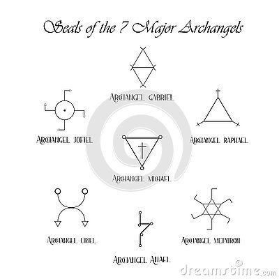 seals-seven-archangels-sigils-majors-alchemy-angelic-symbols-isolated-white-background Angelic Sigils, Angel Symbols, Spiritual Circle, Angel Sigils, Archangel Raziel, Rune Symbols And Meanings, Angel Hierarchy, 7 Archangels, Angel Protector