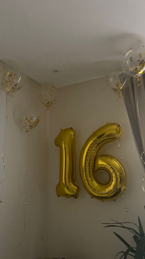 Golden Sweet Sixteen Birthday, 16 Golden Birthday Ideas, Gold 16 Balloons, Sweet 16 Decorations Gold, 16 Balloons Aesthetic, 16 Balloons Number, Golden Sweet 16 Ideas, Sweet 16 Golden Birthday Ideas, Golden Bday Ideas