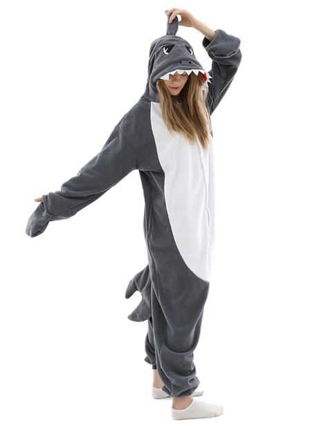 PRICES MAY VARY. Polar fleece Imported Button-End closure Hand Wash Only ★ MATERIAL: 100% Polar Fleece Pyjamas,Breathable,Comfortable thermal and Soft to touch. Make you become a real shark in those cold days. ★ COZY: Shark Costume for Adult and Teens features buttons,easy to put on and take it off.Side pockets,carry your keys and cell phone around with you.Loose fit design give you freedom.Attached paw-shaped gloves complete the shark costume look. ★ CLEANING :Take good care of your new shark p Halloween Costume Onesie, Pyjamas Onesie, Shark Onesie, Shark Pajamas, Shark Costume, Shark Costumes, Funny Pajamas, Onesie Costumes, Animal Onesie