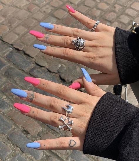 Blue And Pink, Pink Nails, Two Hands, Nail Polish, Nail Art, Nails, Pink, Blue, Art