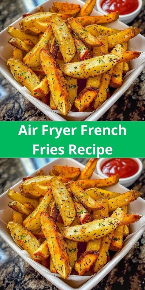 Healthy Air Fryer French Fries: crispy, easy to make, and ready in minutes. A tasty side dish for any meal! Crispy Homemade Fries, Homemade Air Fryer French Fries, Healthy French Fries, Air Fry French Fries, Deep Fried French Fries, Air Fryer Fries, Air Fry Potatoes, Healthy Fries, Air Fryer French Fries