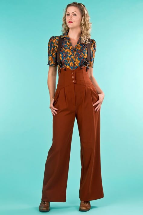 Authentic 1940s & 1950s Vintage Style Jumpsuits and Trousers Online Costume Peaky Blinders, Styling Women, 1940s Fashion Women, Afro Punk Fashion, Estilo Pin Up, Lindy Hop, Vintage Trousers, Look Retro, Vintage Inspired Fashion