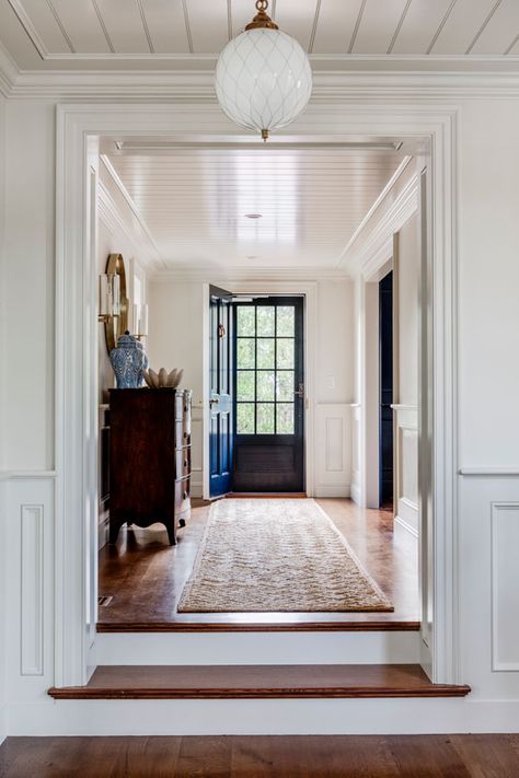 Chatham Cottage Revival | Patrick Ahearn Architect Lighting Staircase, Patrick Ahearn Architect, Patrick Ahearn, Historic Renovation, Cape House, Cape Cod House, Foyer Decorating, Entry Way Design, Greek Revival