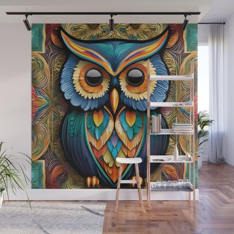 Owl Wall Mural Owl Mural, Removable Wall Murals, Owl Wall, Statement Wall, Shop Wall, Removable Wall, Blank Walls, Fabric Panels, Mild Soap