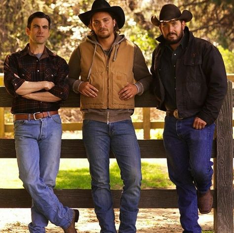 Wes Bentley, Luke Grimes & Cole Hauser, Yellowstone Cowboys & Indians photoshoot, Summer 2019 Yellowstone Style, Gil Birmingham, Yellowstone Outfits, Taylor Sheridan, Wes Bentley, Yellowstone Series, Luke Grimes, Kelly Reilly, Cole Hauser