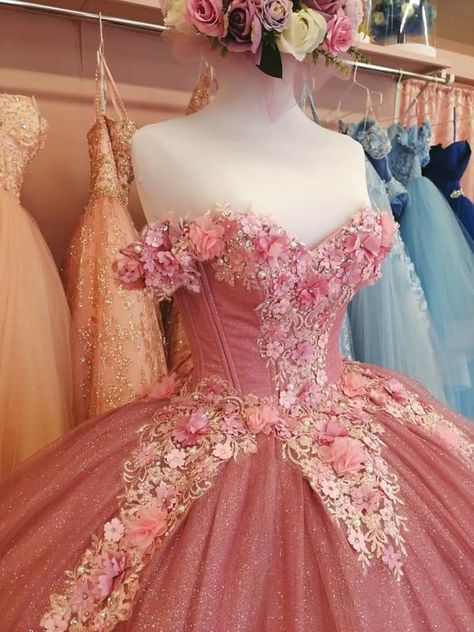 Strawberry Quince Dress, Pink Floral Quince Dress, Coral Quince Dress, Royal Pink Quinceanera Dresses, Enchanted Forest Theme Quinceanera Dress Pink, Sleeping Beauty Quinceanera Theme Dress, Dark Pink Quince Dress, Pink Quince Dress With Flowers, Aurora Sleeping Beauty Quinceanera Theme