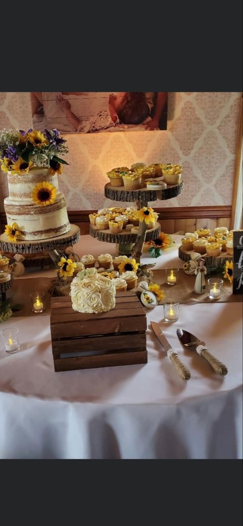 Sunflower Wedding Dessert Table, Sunflower Dessert Table Ideas, Dessert Table Ideas, Country Style Wedding, Wedding Dessert Table, Wedding Dessert, Happy Travels, Travel Party, Fall Party