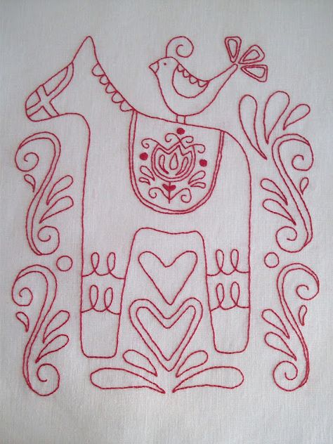 AUNTIE'S QUAINT QUILTS: Scandinavian Rose Scandinavian Embroidery, Redwork Patterns, Swedish Embroidery, Redwork Embroidery, Pola Sulam, Folk Embroidery, Rose Embroidery, Embroidery Ideas, Hand Embroidery Patterns