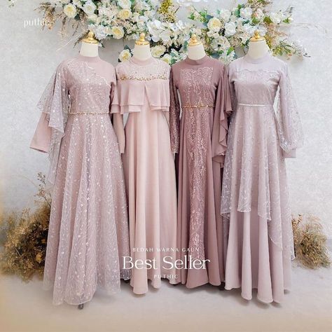 Gaun Bridesmaid Hijab Satin, Bridesmaid Brokat, Dress Brokat Modern, Dress Muslim Modern, Kebaya Modern Dress, Hijab Dress Party, Bridesmaid Satin, Modern Bridesmaid, Kebaya Muslim