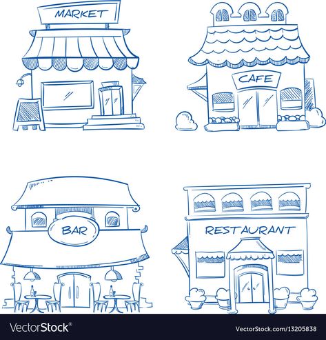 Buildings Illustration, Sketch Restaurant, Vector Doodle, Building Sketch, Building Illustration, Art Painting Gallery, House Drawing, Christmas Drawing, Seamless Pattern Vector