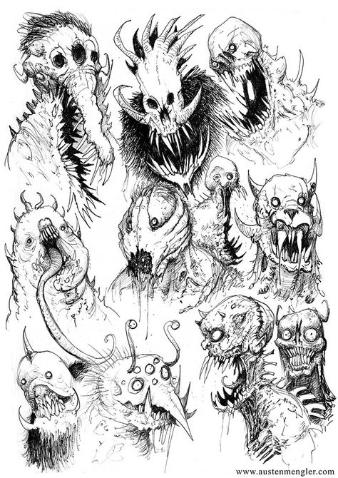 Monster Faces, Monster Sketch, Scary Drawings, Creepy Faces, Horror Drawing, Creepy Drawings, Creepy Monster, Monster Drawing, Drawing Eyes