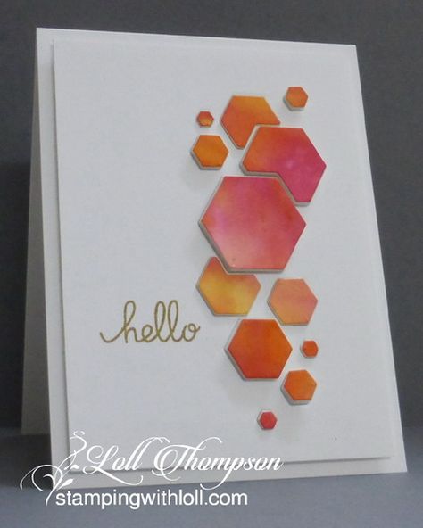 Hexagon Cards, Modern Card, Paper Crafts Card, Hello Cards, Hanging Flower Wall, Bee Art, Card Making Techniques, Card Making Inspiration, Card Sketches