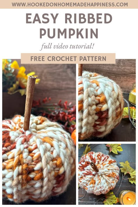 Easy Ribbed Pumpkin Crochet Pattern - Hooked on Homemade Happiness Fall Crochet Projects, Pumpkin Crochet Pattern, Crochet Fall Decor, Pumpkin Crochet, Crochet Pumpkins, Fall Crochet Patterns, Fall Crochet, Lion Brand Wool Ease, Halloween Crochet Patterns