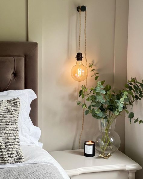 Bedroom Hanging Side Lights, Hanging Lamp In Bedroom, Hanging Lights In Bedroom Pendant Lamps, Bedroom Spotlights Ideas, Hanging Light Over Nightstand, Hanging Lights Bedside, Plug In Hanging Light Bedrooms, Dangling Lights In Bedroom, Plug In Pendant Light Bedroom Ideas