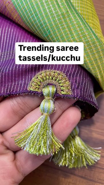 Maggam Tassels For Blouse, Fabric Latkan, Saree Kuch, Saree Kuchulu, Saree Kuchu Design, Latkan Design, Embroidery Tassels, Blouse Tassels, Trending Saree