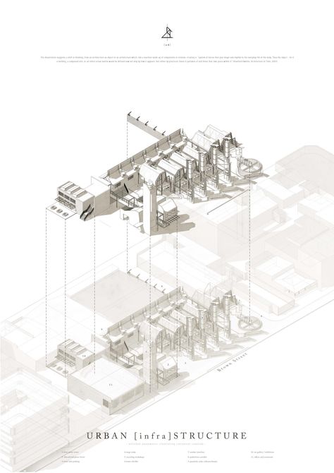 Presidents Medals: URBAN [infra]STRUCTURE: Using neglected infrastructure as a framework for the regeneration of inner city voids Infrastructure Architecture, Axonometric Drawing, Urban Design Graphics, Architecture Presentation Board, Architecture Panel, Architecture Concept Diagram, Architecture Board, Concept Diagram, Structure Architecture