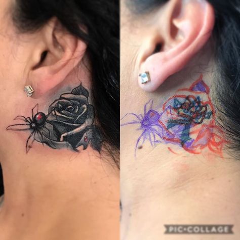 Best Coverup Tattoo, Coverup Tattoo Ideas For Women, Tattoo Coverup Ideas, Neck Tattoo Cover Up, Tattoos Behind The Ear, Coverup Tattoo Ideas, Coverup Ideas, Tattoo Cover Ups, Cover Up Tattoos For Women