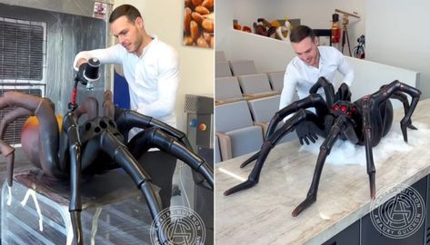 How to Make a Giant Spider for Halloween Giant Spider Halloween Diy, Giant Spiders Diy, Spider For Halloween, Diy Horror, Amaury Guichon, Chocolate Spiders, Chocolate Showpiece, Big Spiders, Riders On The Storm