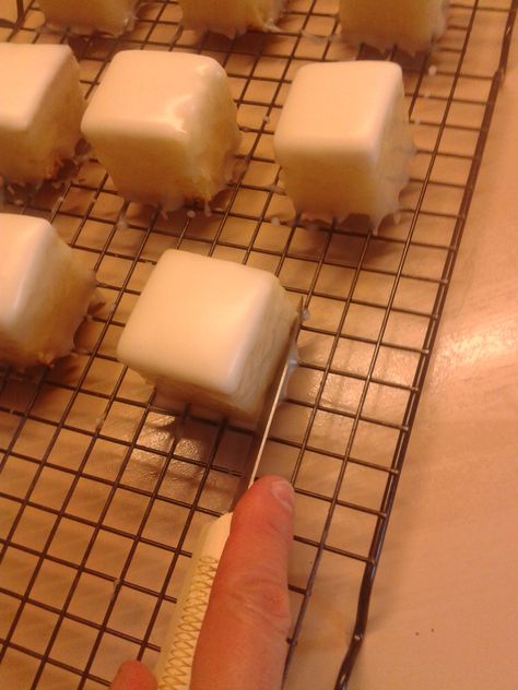 Icing For Petit Fours, How To Make Petit Fours Tutorials, Petifores How To Make, Best Petit Fours Recipe, How To Make Petit Fors, How To Make Petite Fours, Petifores Icing, Chocolate Petite Fours, Petty Fours Recipe