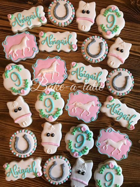 Horse Birthday Cookies Decorated, Horse Party Cookies, Horse Cookies Birthday Parties, Spirit Cookies Horse, Horse Birthday Cookies, Girl Horse Birthday Party, Horse Theme Birthday Party, Birthday Party Sweets, Unicorn Birthday Party Cake