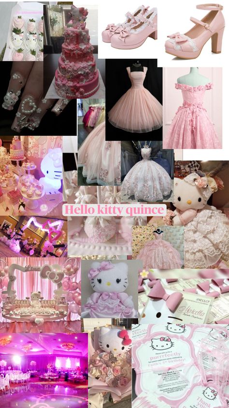 Quince Hello Kitty, Hello Kitty Quince, Hello Kitty Quinceanera, Pink Quince Theme, Quinceanera Dresses Gold, Quinceanera Pink, Kitty Theme, Quinceañera Ideas, Pink Quince