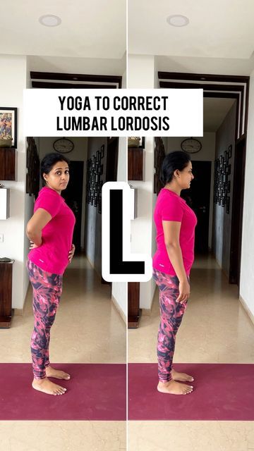 Prerna Love!Eat!Exercise! on Instagram: "#YogaForLumberLordosis #A2ZYogaSeries Lordosis is due to the inward curve of the lumbar spine. This can be caused due to bad posture, ageing, obesity(which can cause you to lean back for balance) etc. The most Important thing is to correct how you hold your posture while working out or even doing your daily activities. Rolling your shoulders back and tucking your pelvis in will help remove the curve in the spine over time. I have shared a few more Lumbar Lordosis Correction Exercise, Lordosis Correction Exercises, Lumbar Lordosis, Beginner Exercises, Month Workout Challenge, Lumbar Spine, Plank Pose, Lean Back, Month Workout