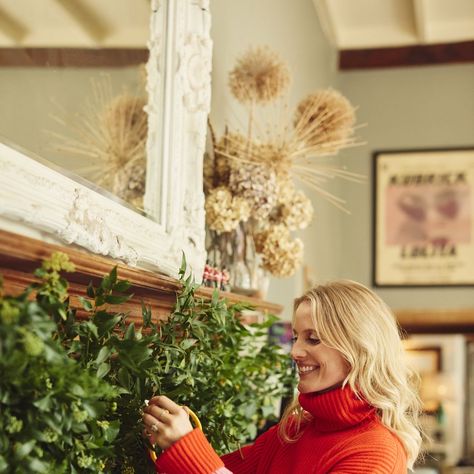 Willow Crossley's Oxfordshire home Fiona Leahy, Willow Crossley, Frosted Garland, Stylish Room Decor, Pre Lit Garland, Willow House, Carved Pumpkins, Soho Home, Berry Garland