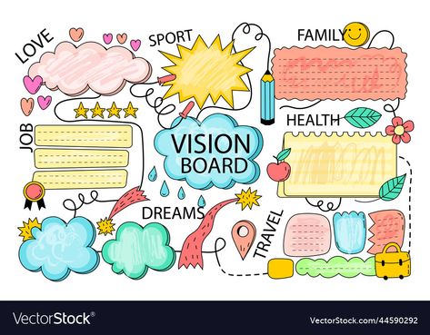 Drawn Vision Board, Vision Board Party Themes, Bullet Journal Vision Board, Free Vision Board Template, Teacher Vision Board, Vision Board Project, Vision Board Journal, Editable Teacher Planner, Creative Vision Boards